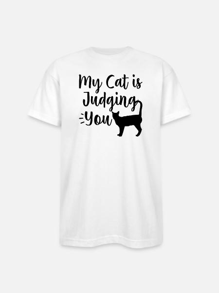 Funny Cat - Bayside Unisex Heavyweight USA Made T-Shirt - white