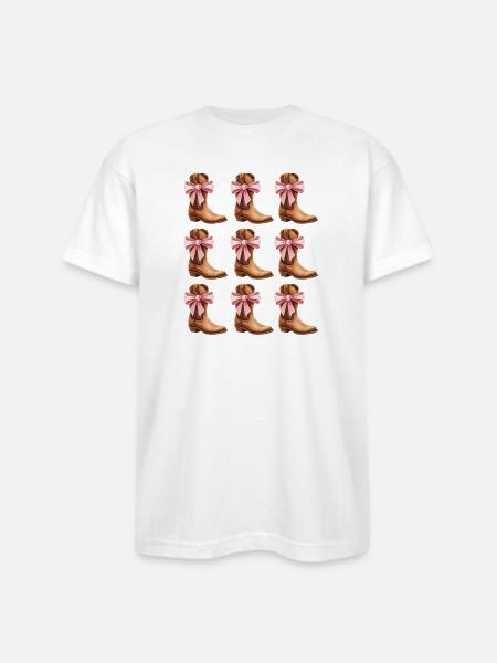 Cowgirl Boots and Pink Bows Rodeo - Bayside Unisex Heavyweight USA Made T-Shirt - white