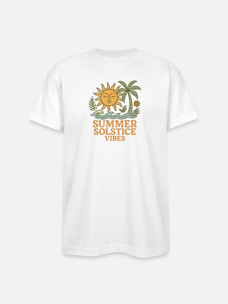 Summer Solstice Vibes Sun and Palm Design - Bayside Unisex Heavyweight USA Made T-Shirt - white