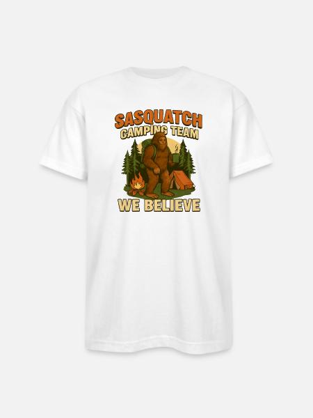 Sasquatch Camping Team – We Believe - Bayside Unisex Heavyweight USA Made T-Shirt - white
