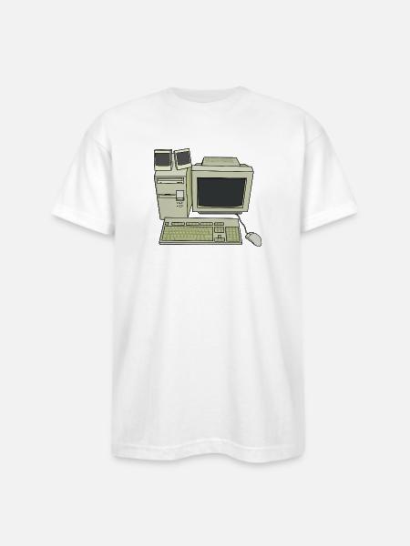 Retro Computer Desk Setup - Bayside Unisex Heavyweight USA Made T-Shirt - white