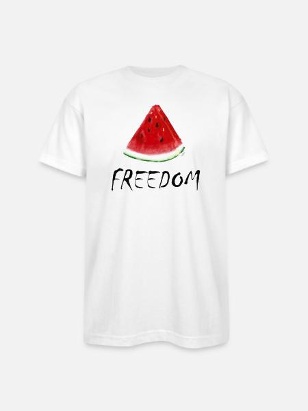 Freedom Watermelon Slice Illustration - Bayside Unisex Heavyweight USA Made T-Shirt - white