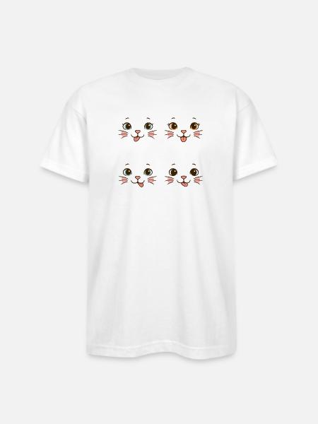 Four Playful Cat Faces - Bayside Unisex Heavyweight USA Made T-Shirt - white