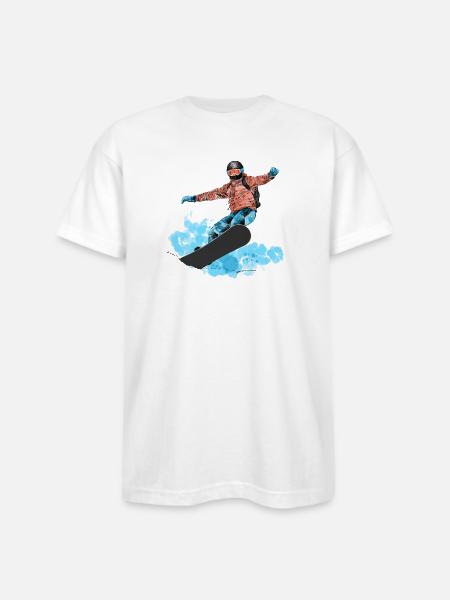 Snowboard Jump Neon Splash - Bayside Unisex Heavyweight USA Made T-Shirt - white