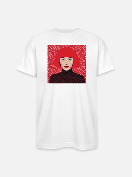 Crimson Pop Art Halftone Portrait - Bayside Unisex Heavyweight USA Made T-Shirt - white