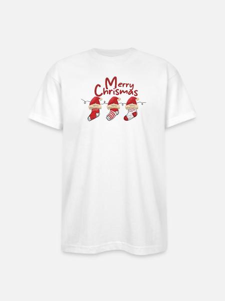 Merry Christmas Sock Trio - Bayside Unisex Heavyweight USA Made T-Shirt - white