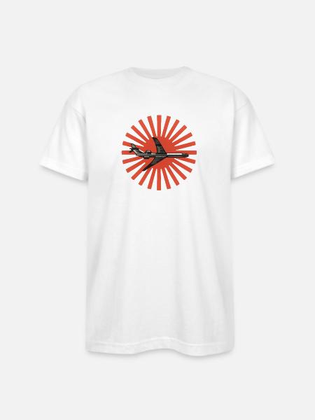 Red Sunburst plane Emblem - Bayside Unisex Heavyweight USA Made T-Shirt - white
