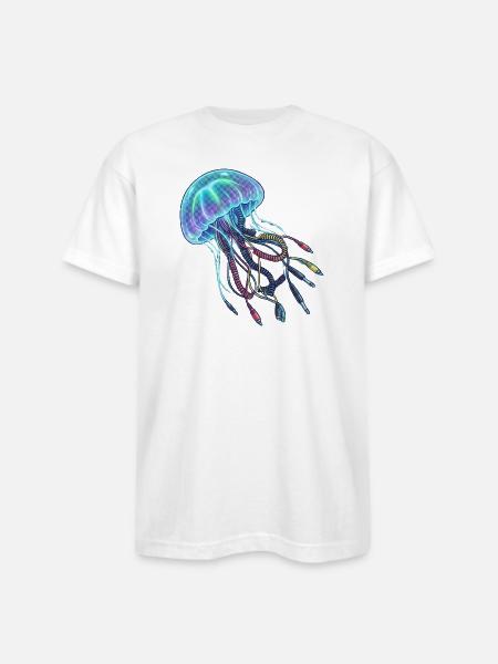 Neon Brainwire Circuit - Bayside Unisex Heavyweight USA Made T-Shirt - white