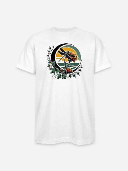 Moonlit Dragonfly & Sunflowers - Bayside Unisex Heavyweight USA Made T-Shirt - white
