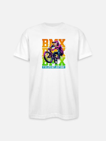Neon BMX Rider Splash - Bayside Unisex Heavyweight USA Made T-Shirt - white