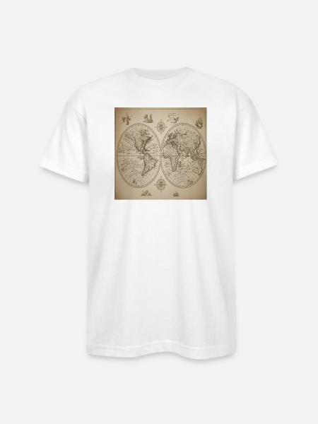 Antique double-halved world map - Bayside Unisex Heavyweight USA Made T-Shirt - white