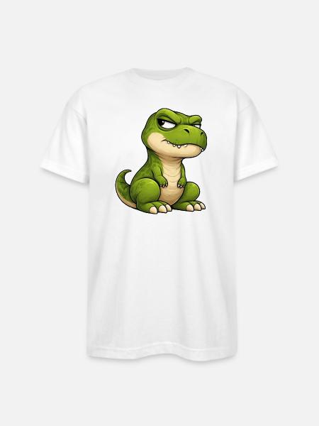 Grumpy T-Rex cartoon skeptical expression - Bayside Unisex Heavyweight USA Made T-Shirt - white
