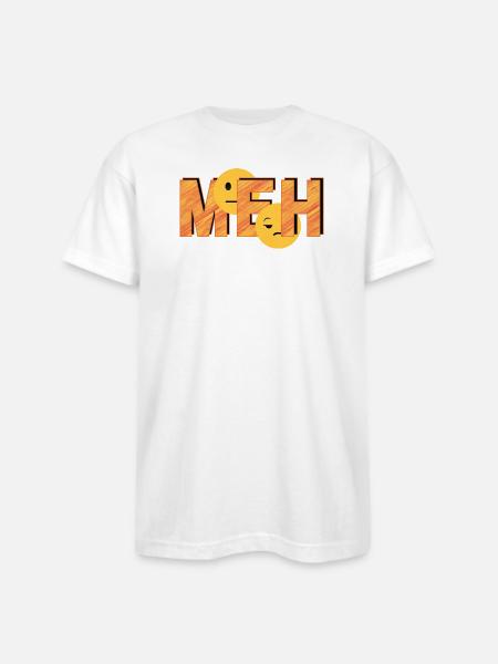 Meh on Striped Word - Bayside Unisex Heavyweight USA Made T-Shirt - white