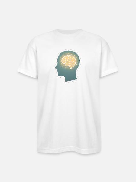 Neon Brain Glow Silhouette - Bayside Unisex Heavyweight USA Made T-Shirt - white