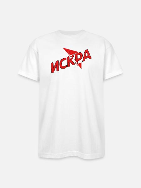 Iskra Red Spark Logo - Bayside Unisex Heavyweight USA Made T-Shirt - white