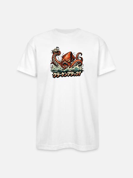 Kraken Attack - Bayside Unisex Heavyweight USA Made T-Shirt - white