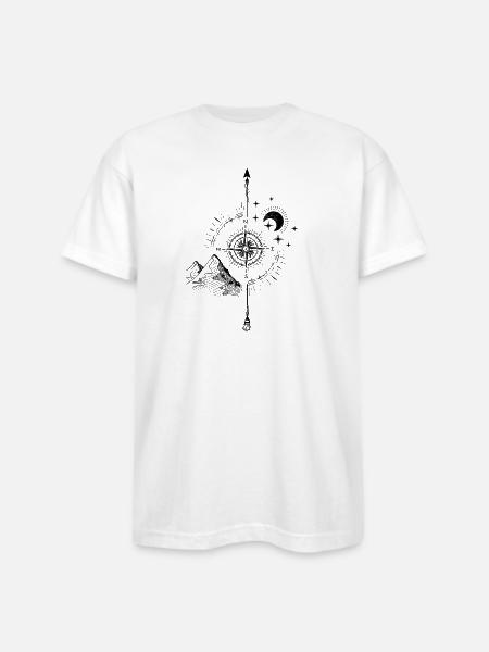 Mystic Mountain Moon Compass - Bayside Unisex Heavyweight USA Made T-Shirt - white