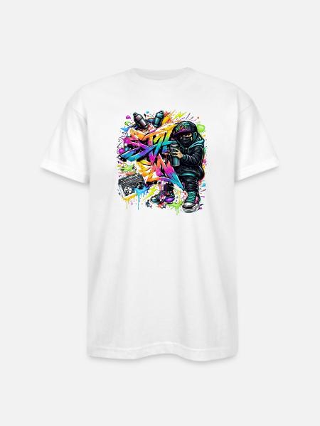Graffiti Kid Spray Art Burst - Bayside Unisex Heavyweight USA Made T-Shirt - white