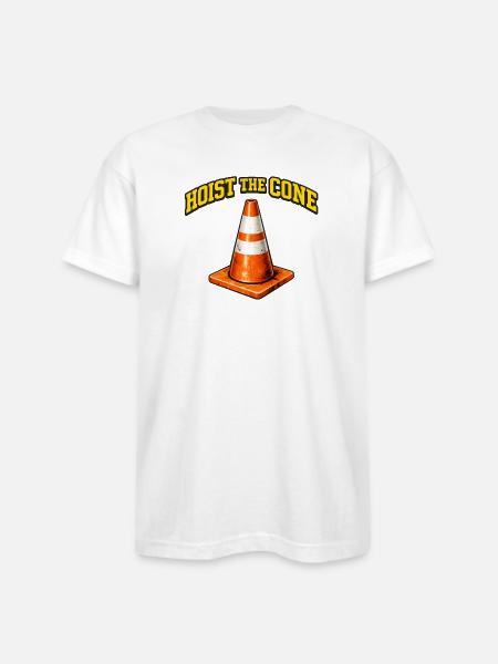 Hoist The Cone Funny Baseball Meme - Bayside Unisex Heavyweight USA Made T-Shirt - white