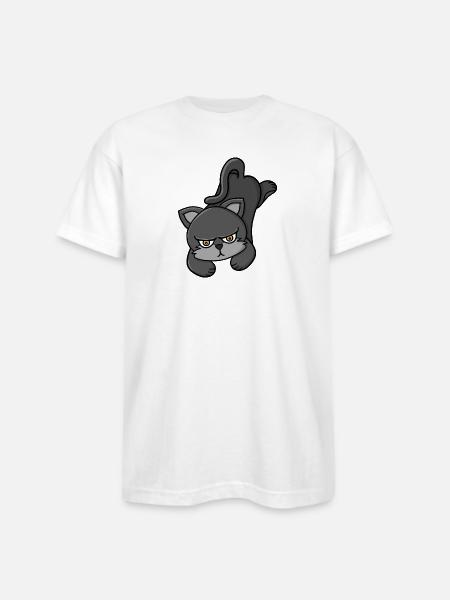 Grouchy Grey Cat - Bayside Unisex Heavyweight USA Made T-Shirt - white