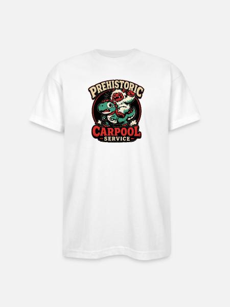 Prehistoric Carpool Service - Bayside Unisex Heavyweight USA Made T-Shirt - white