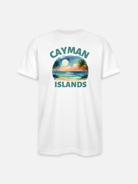 Cayman Islands Sunset Beach - Bayside Unisex Heavyweight USA Made T-Shirt - white