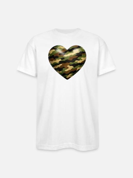 Camo Heart - Bayside Unisex Heavyweight USA Made T-Shirt - white
