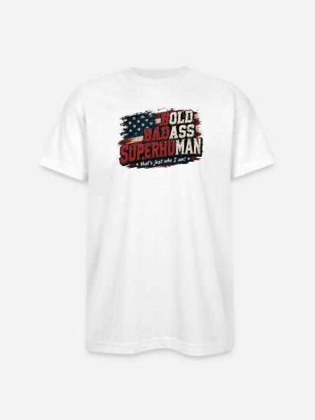 Bold Badass Superhuman Flag Art - Bayside Unisex Heavyweight USA Made T-Shirt - white