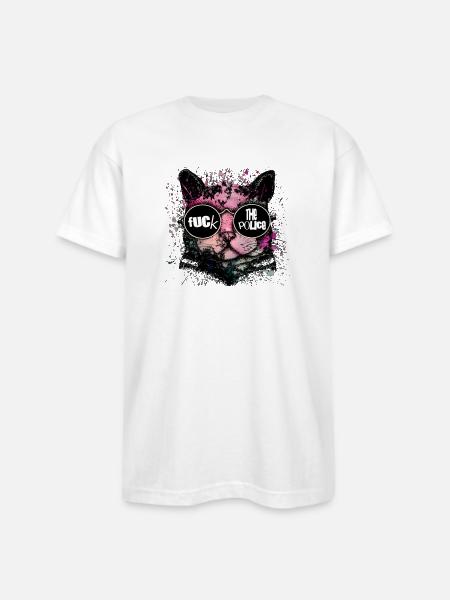 Rebel Cat Neon Splash Glasses - Bayside Unisex Heavyweight USA Made T-Shirt - white