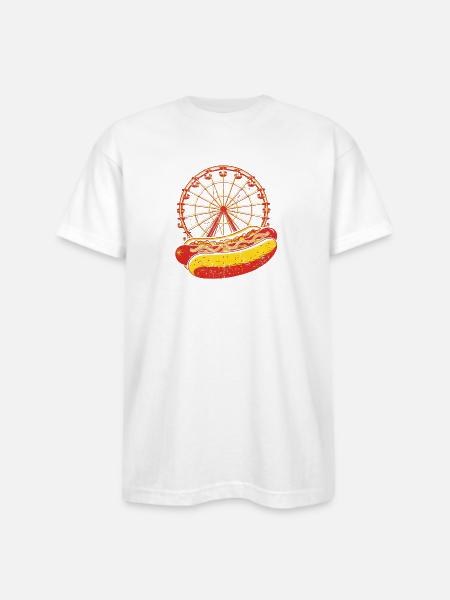 Neon Carnival Hotdog & Ferris Wheel - Bayside Unisex Heavyweight USA Made T-Shirt - white