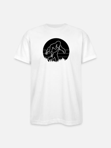 Bigfoot Carrying Antelope Funny - Bayside Unisex Heavyweight USA Made T-Shirt - white
