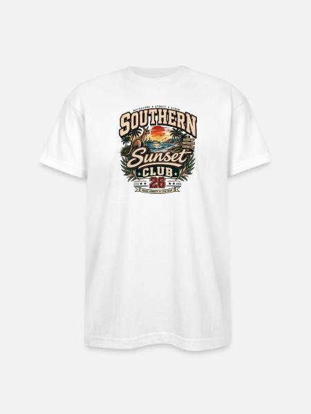 Southern Sunset Club 26 - Bayside Unisex Heavyweight USA Made T-Shirt - white