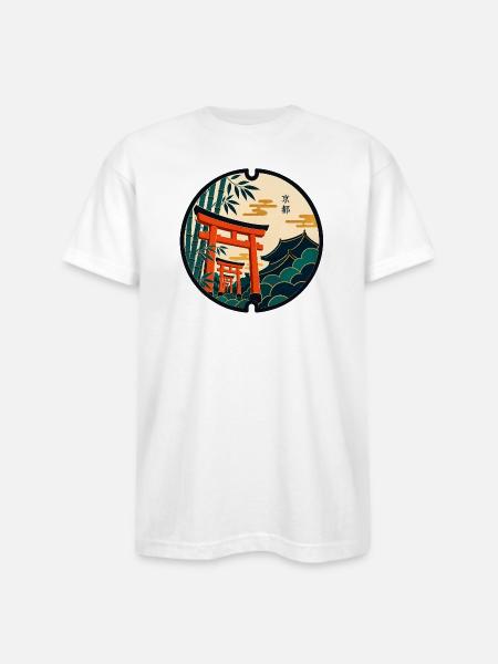 Kyoto Manhole Art - Bayside Unisex Heavyweight USA Made T-Shirt - white