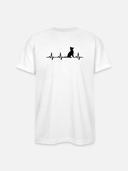 Dog ECG Heartline - Bayside Unisex Heavyweight USA Made T-Shirt - white