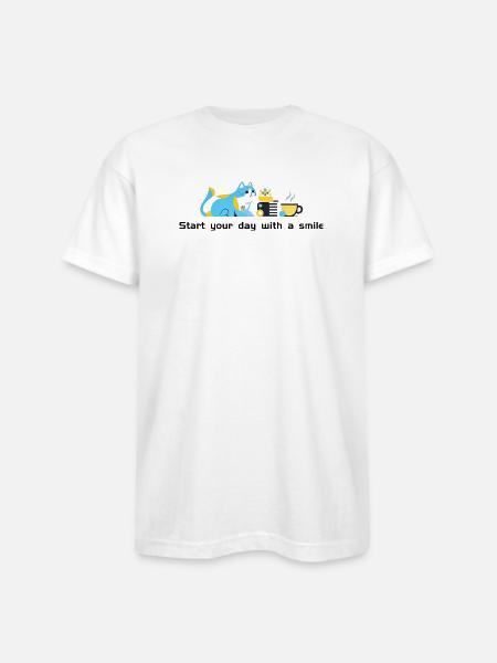 Blue Cat Café Morning - Bayside Unisex Heavyweight USA Made T-Shirt - white