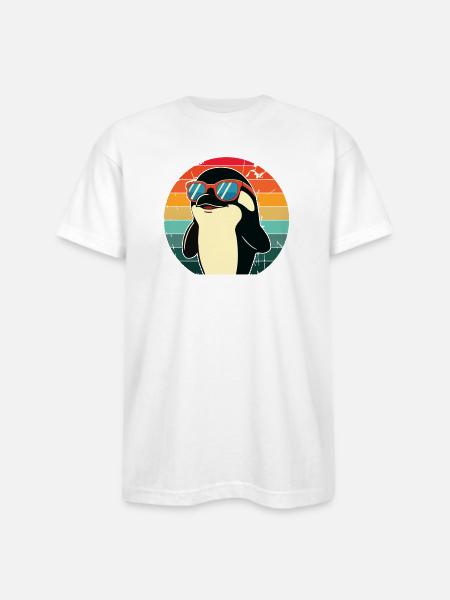 Penguin in Sunset Sunglasses - Bayside Unisex Heavyweight USA Made T-Shirt - white