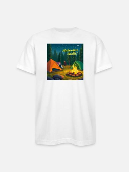Campfire Adventure Night Scene - Bayside Unisex Heavyweight USA Made T-Shirt - white