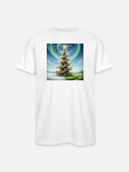 United Seasons Christmas Spiral Tree - Bayside Unisex Heavyweight USA Made T-Shirt - white