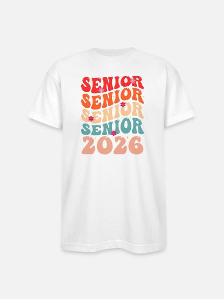 Senior Class 2026 Floral Rainbow - Bayside Unisex Heavyweight USA Made T-Shirt - white