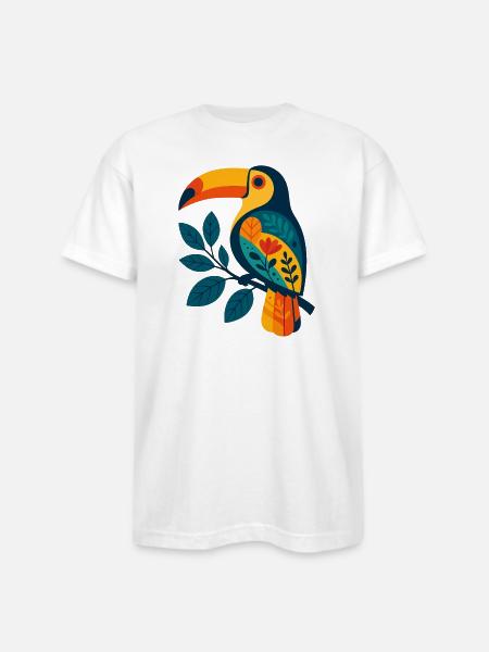 Bold Tropical Toucan Art - Bayside Unisex Heavyweight USA Made T-Shirt - white