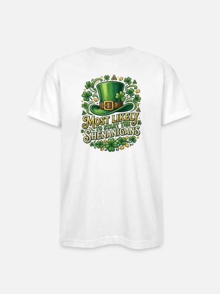 Leprechaun Hat Shenanigans - Bayside Unisex Heavyweight USA Made T-Shirt - white