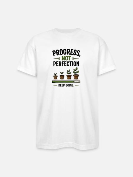 Progress Not Perfection Plant Growth - Bayside Unisex Heavyweight USA Made T-Shirt - white