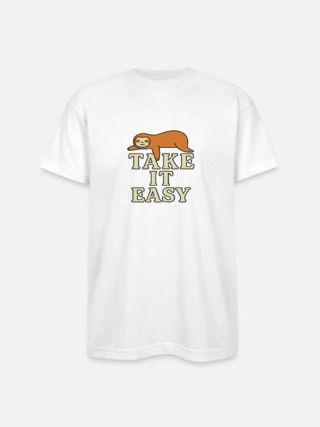 Sloth Relax Take It Easy - Bayside Unisex Heavyweight USA Made T-Shirt - white