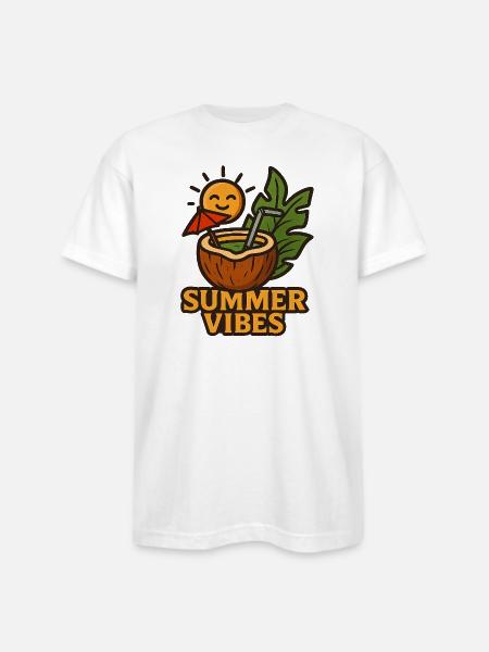 Sunlit Coconut Summer - Bayside Unisex Heavyweight USA Made T-Shirt - white