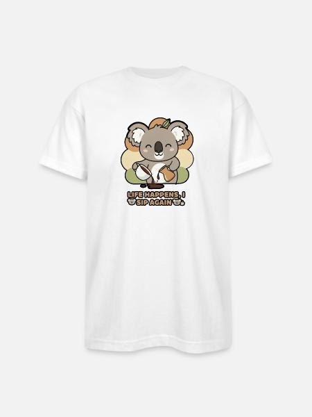 Koala Sips Again - Bayside Unisex Heavyweight USA Made T-Shirt - white