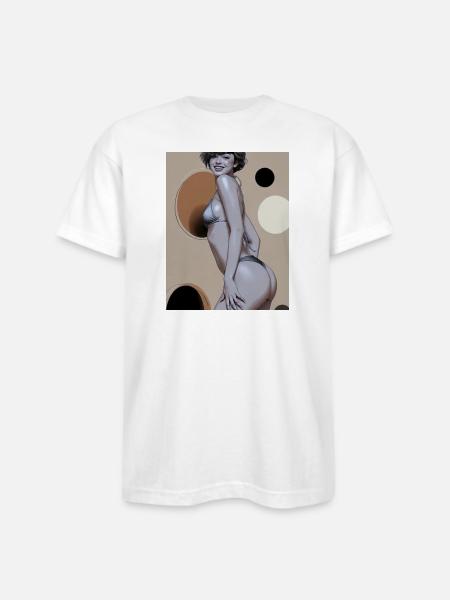 Retro Pinup Circle Print - Bayside Unisex Heavyweight USA Made T-Shirt - white