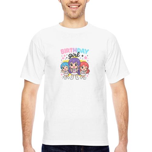 Cute Chibi Birthday Idol Girls - Bayside Unisex Heavyweight USA Made T-Shirt