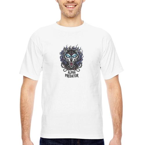 Alpha Predator Wolf Fierce Neon Eyes - Bayside Unisex Heavyweight USA Made T-Shirt