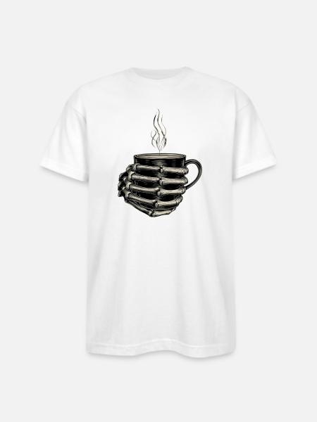 Skeleton Hands Embrace Steam Mug - Bayside Unisex Heavyweight USA Made T-Shirt - white