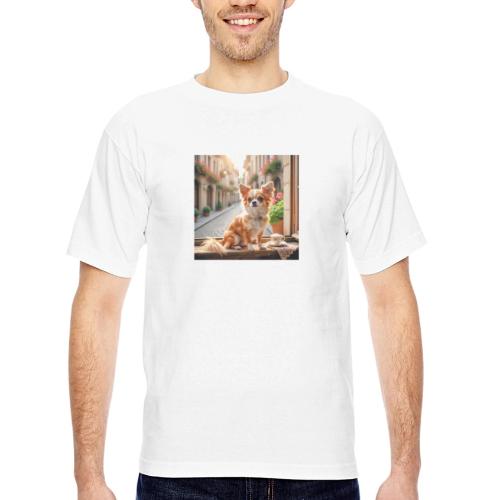 Morning coffee Chihuahua - Bayside Unisex Heavyweight USA Made T-Shirt